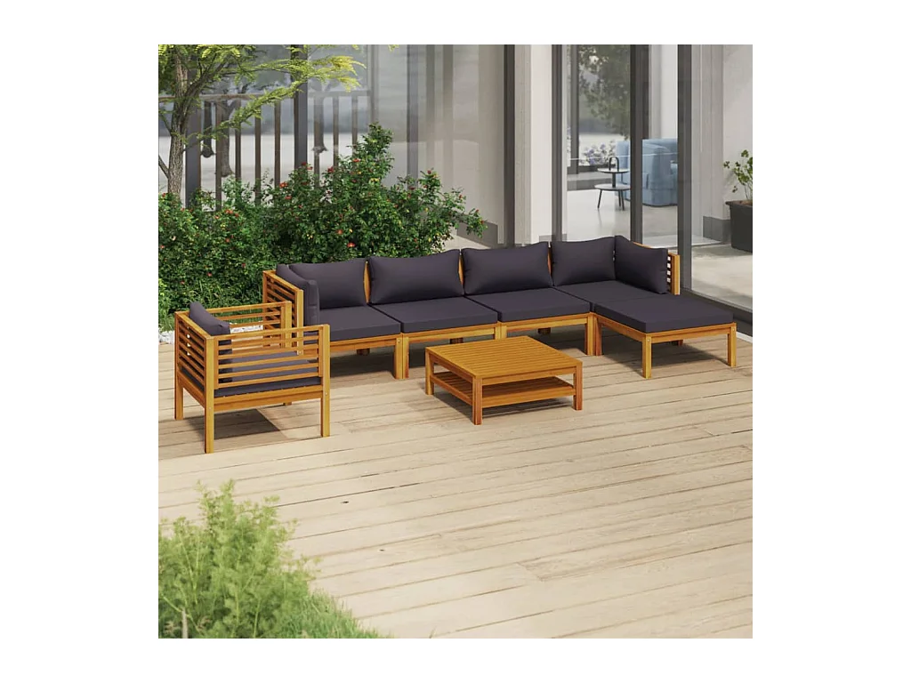 Salon de jardin 7 pcs avec coussin Bois d'acacia solide 8