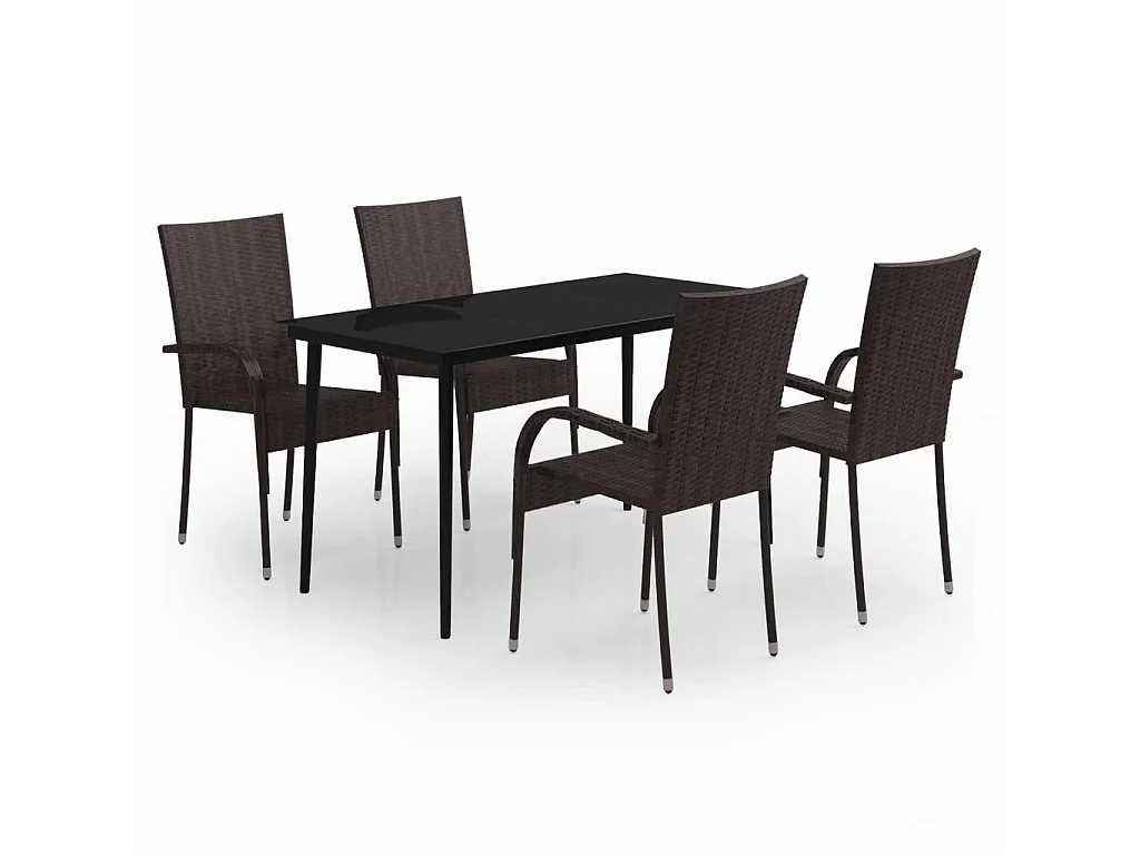 Ensemble de salle à manger de jardin 5 pcs Marron et noir