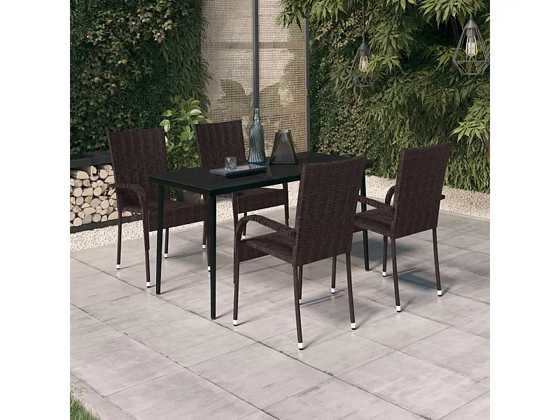 Ensemble de salle à manger de jardin 5 pcs Marron et noir