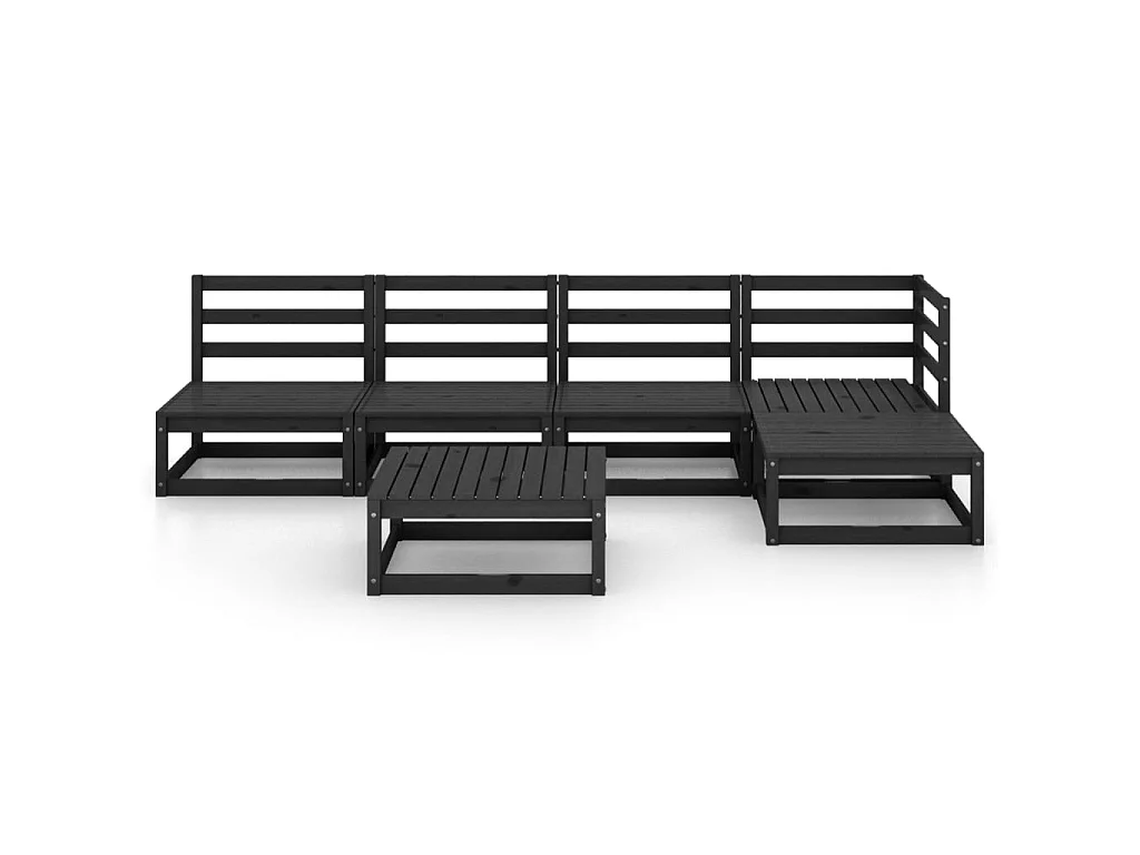 Salon de jardin 6 pcs Noir Bois de pin massif 7