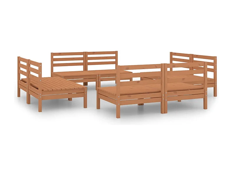 Salon de jardin 8 pcs Marron miel Bois de pin massif 25