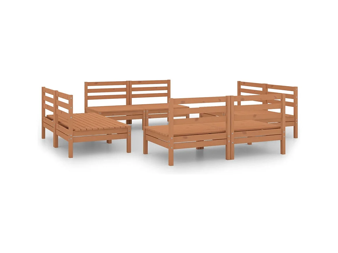 Salon de jardin 8 pcs Marron miel Bois de pin massif 25