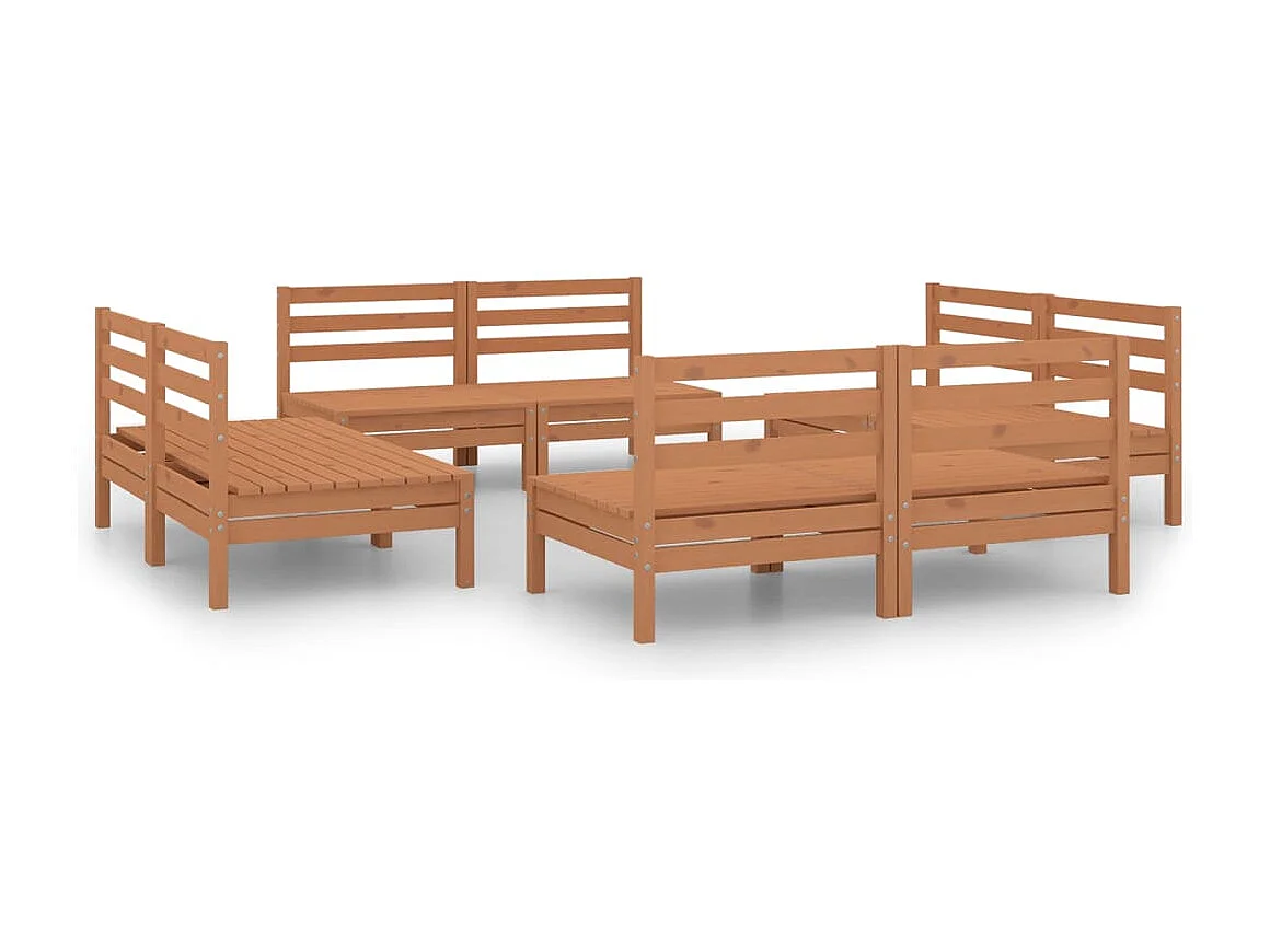 Salon de jardin 8 pcs Marron miel Bois de pin massif 25