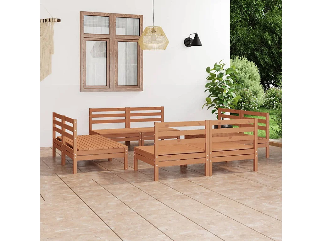Salon de jardin 8 pcs Marron miel Bois de pin massif 25