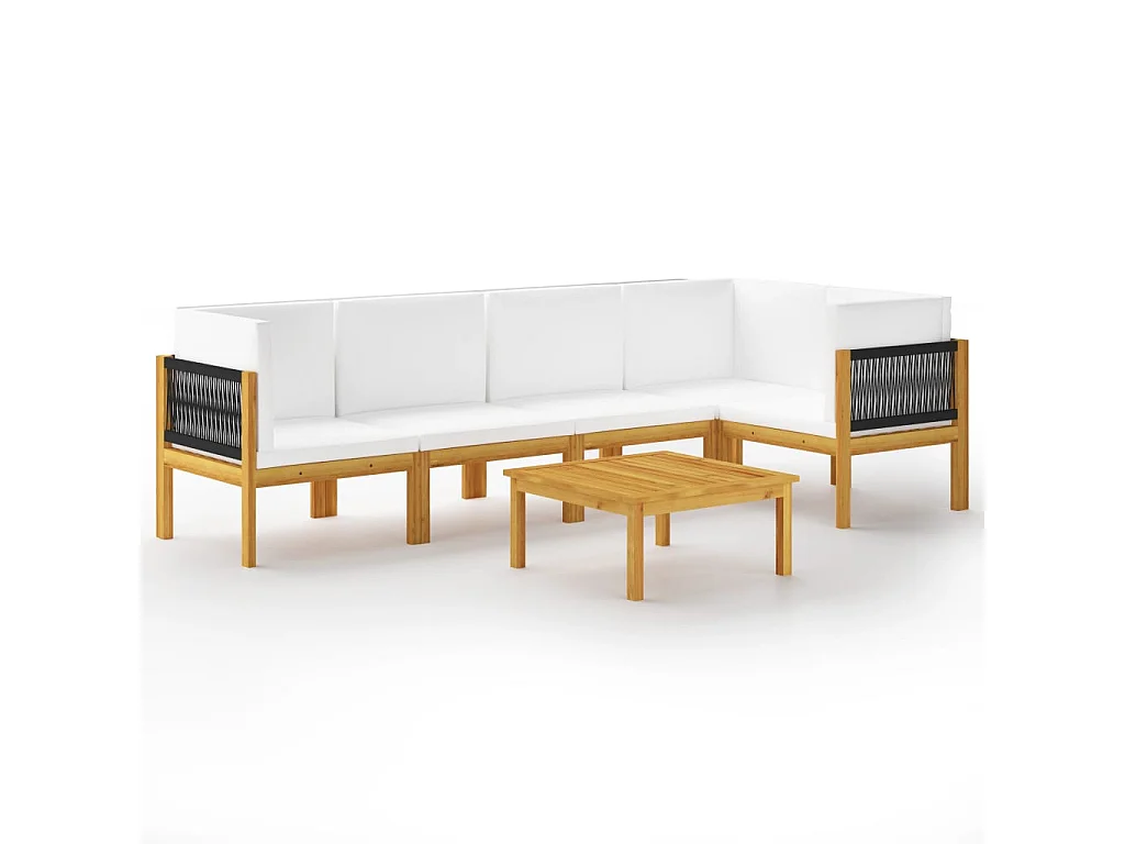 Salon de jardin 6 pcs avec coussins Crème Bois d'acacia solide 8