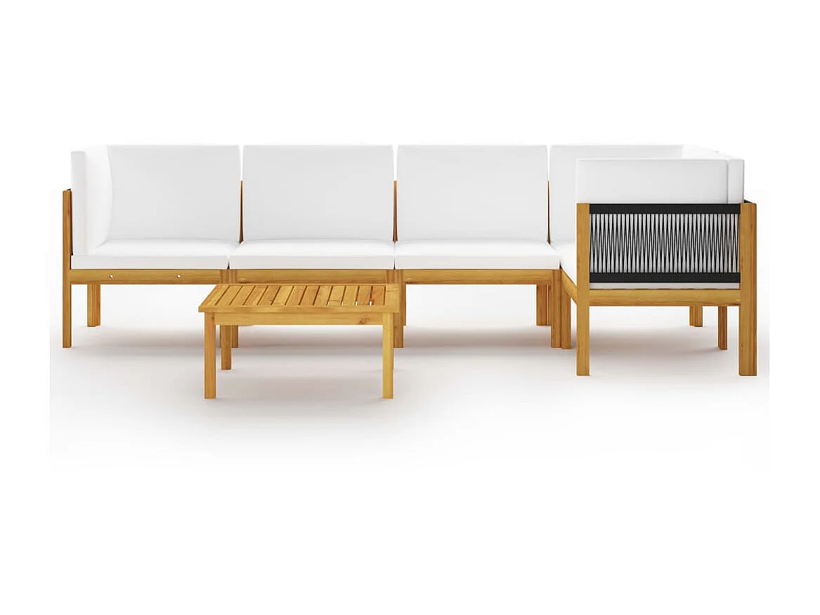Salon de jardin 6 pcs avec coussins Crème Bois d'acacia solide 8
