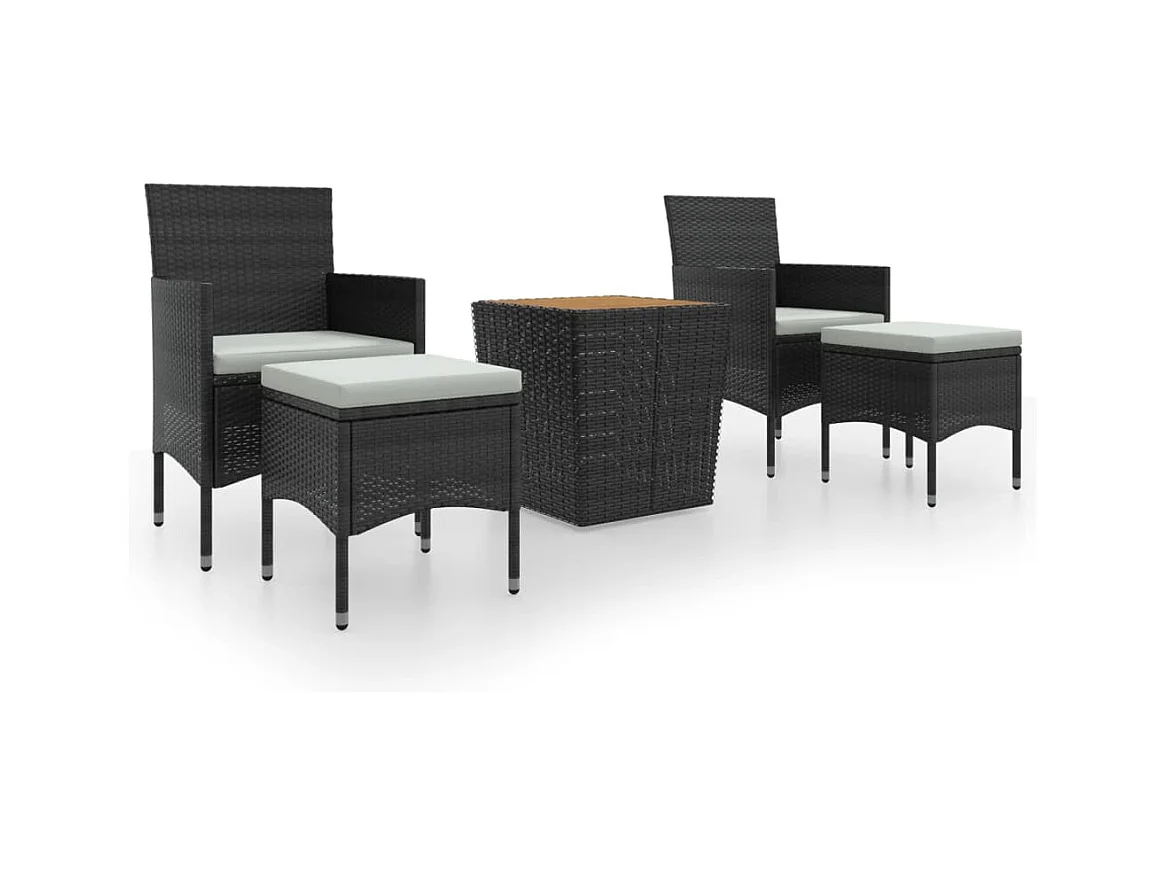Ensemble de bistro de jardin 5pcs Résine tressée et acacia Noir 2