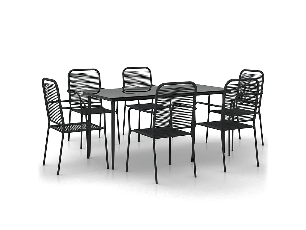 Ensemble à dîner de jardin 7 pcs Noir Corde de coton et acier