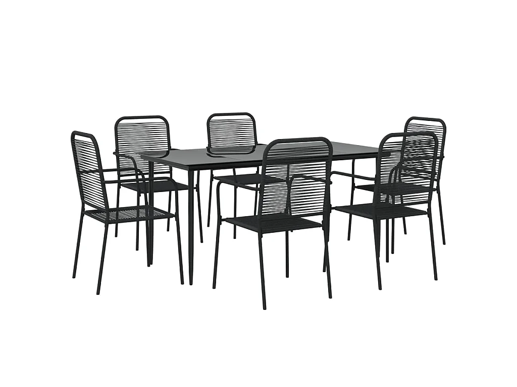Ensemble à dîner de jardin 7 pcs Noir Corde de coton et acier