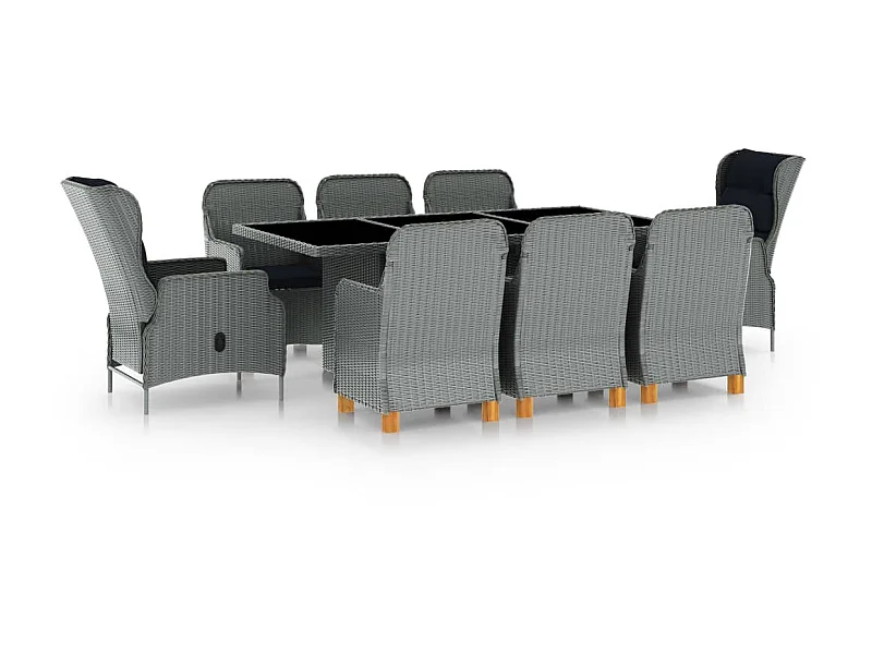 Mobilier à dîner 9 pcs avec coussins Résine tressée Gris clair 8