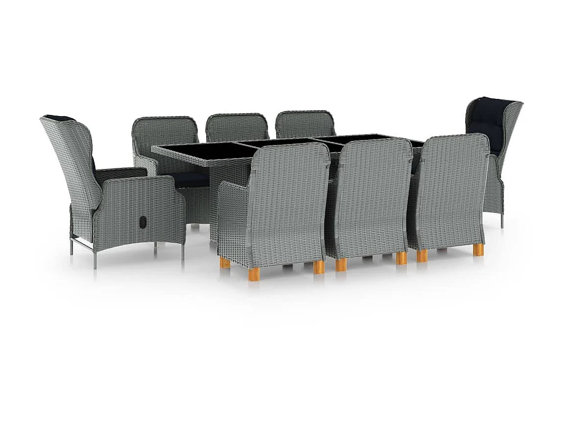 Mobilier à dîner 9 pcs avec coussins Résine tressée Gris clair 8