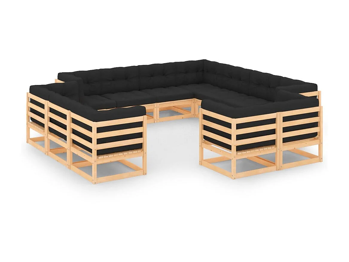Muebles de jardín 12 pzas con cojines antracita madera maciza