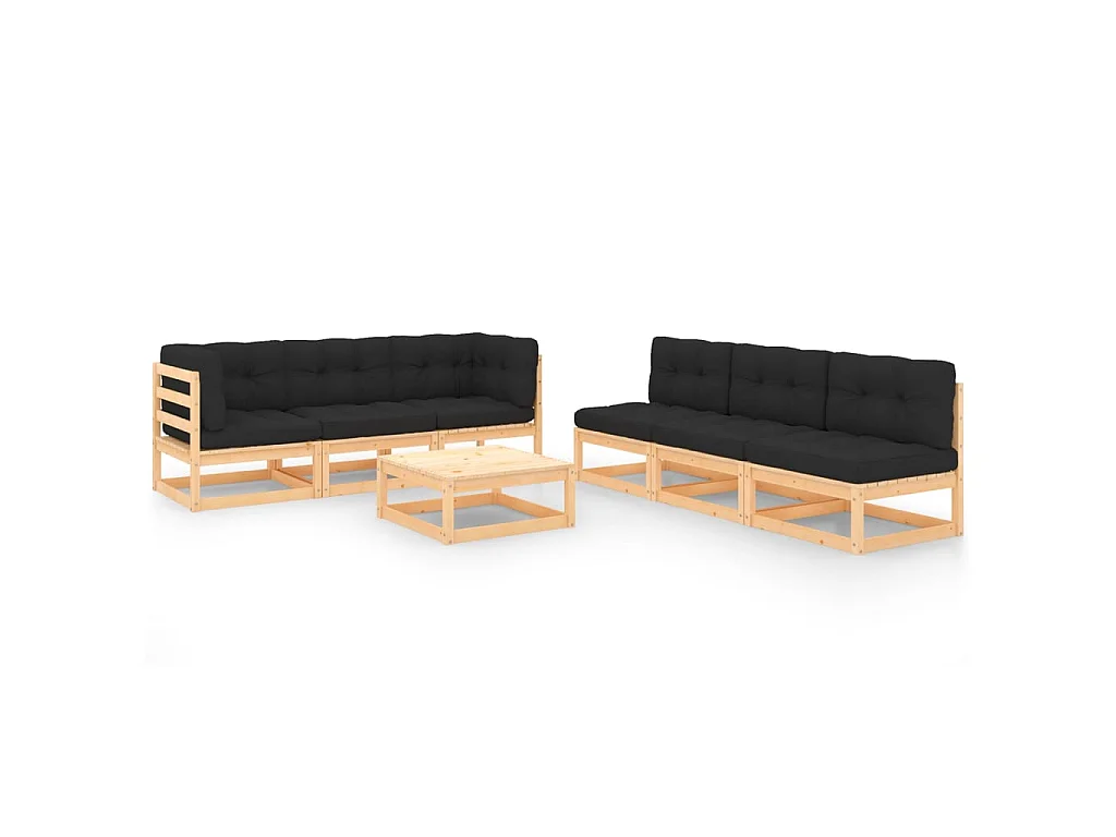 Salon de jardin 7 pcs avec coussins Bois de pin solide 2