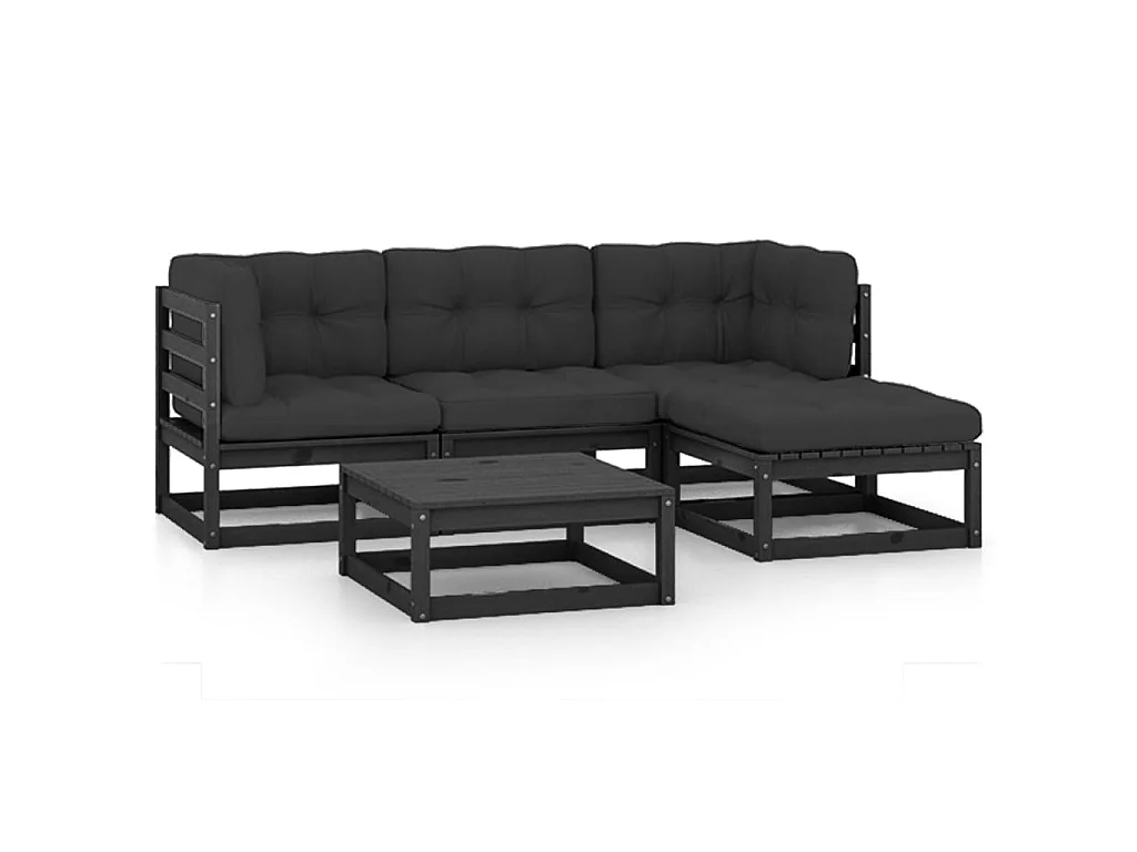 Salon de jardin 5 pcs avec coussins Bois de pin massif 64