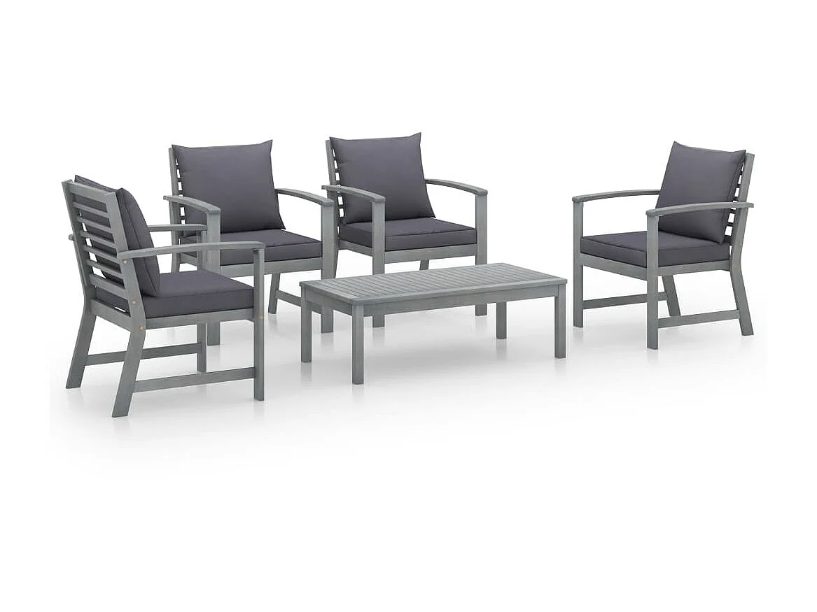 Salon de jardin 5 pcs avec coussin Bois d'acacia solide Gris 2