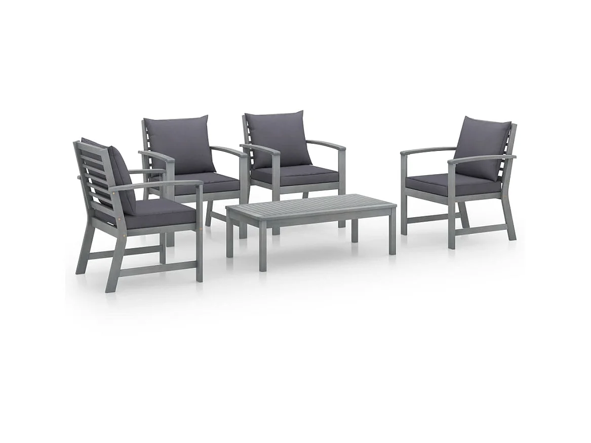 Salon de jardin 5 pcs avec coussin Bois d'acacia solide Gris 2