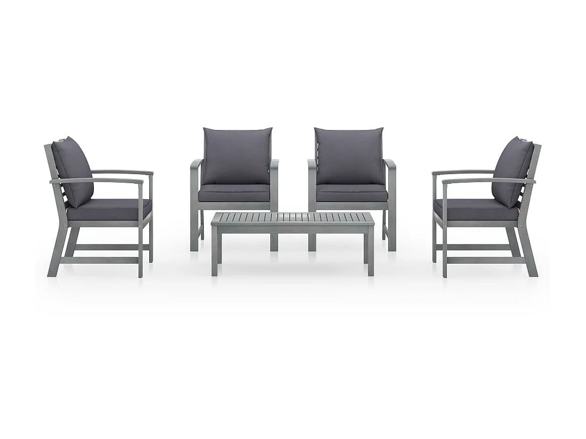 Salon de jardin 5 pcs avec coussin Bois d'acacia solide Gris 2