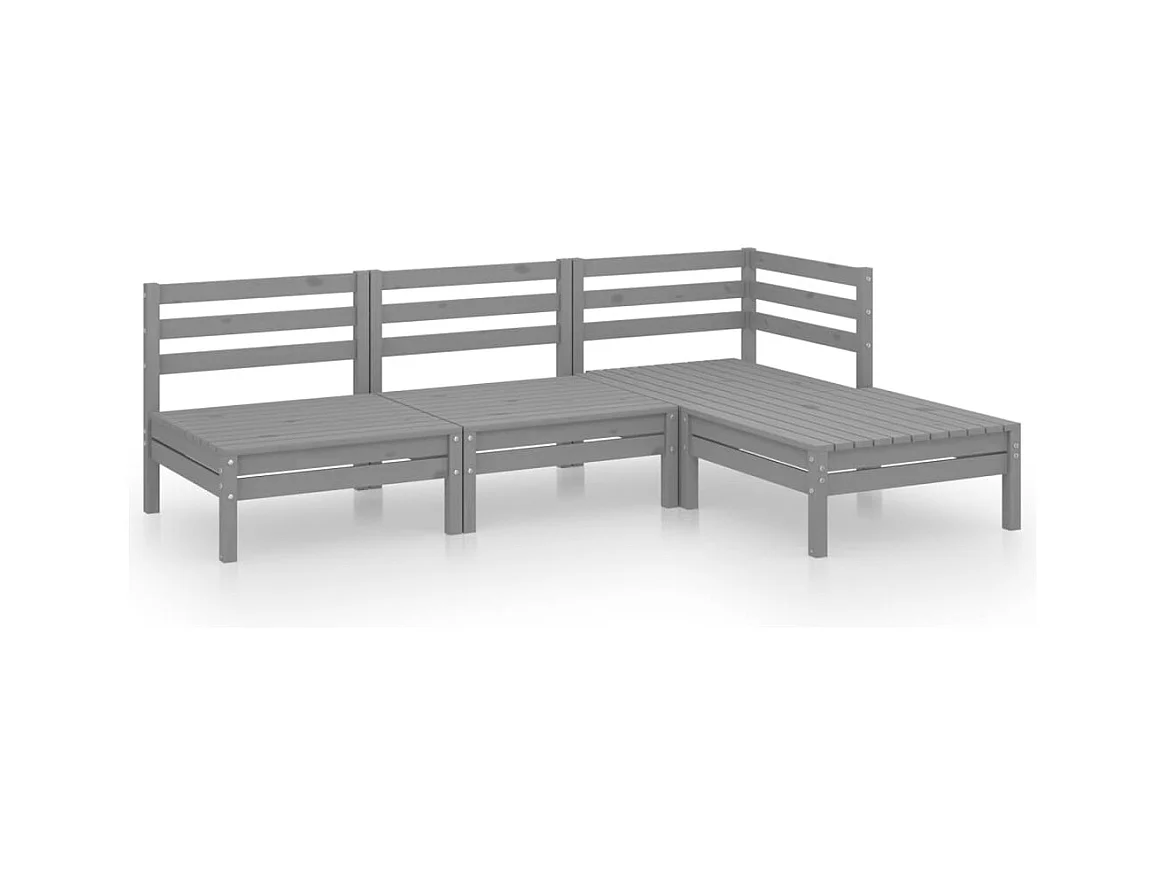 Salon de jardin 4 pcs Bois de pin massif Gris 5