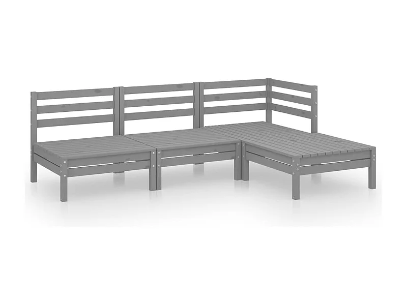 Salon de jardin 4 pcs Bois de pin massif Gris 5