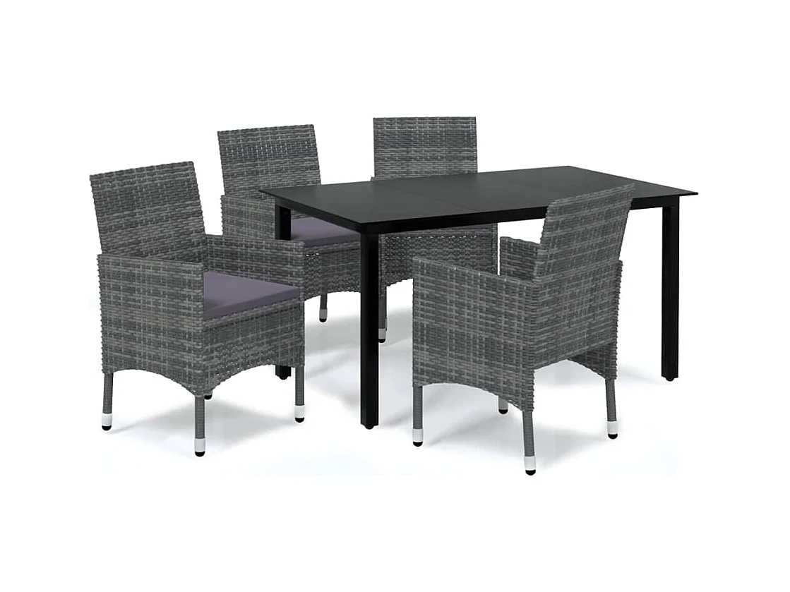 Mobilier à dîner de jardin et coussins 5pcs Résine tressée Gris 18