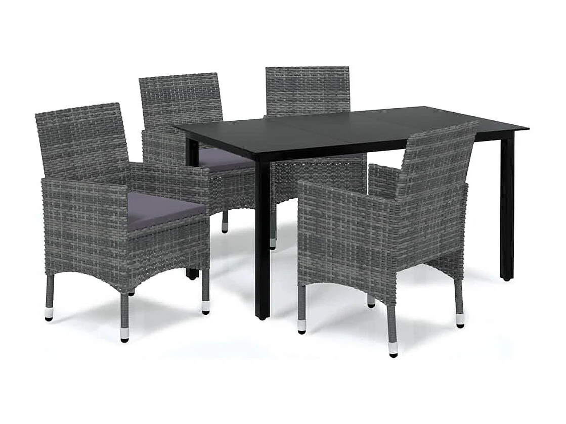 Mobilier à dîner de jardin et coussins 5pcs Résine tressée Gris 18