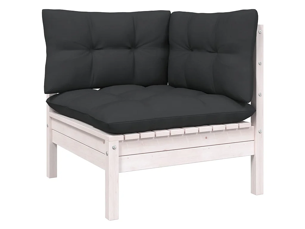 Salon de jardin 10 pcs avec coussins Blanc Bois de pin 6