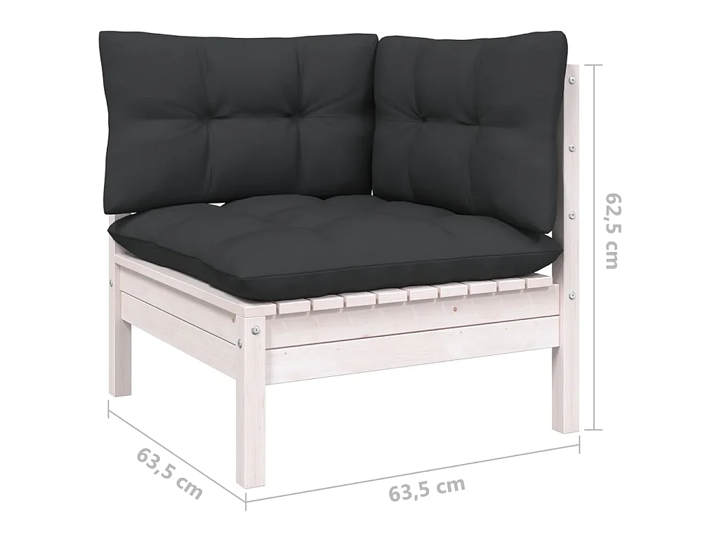 Salon de jardin 10 pcs avec coussins Blanc Bois de pin 6