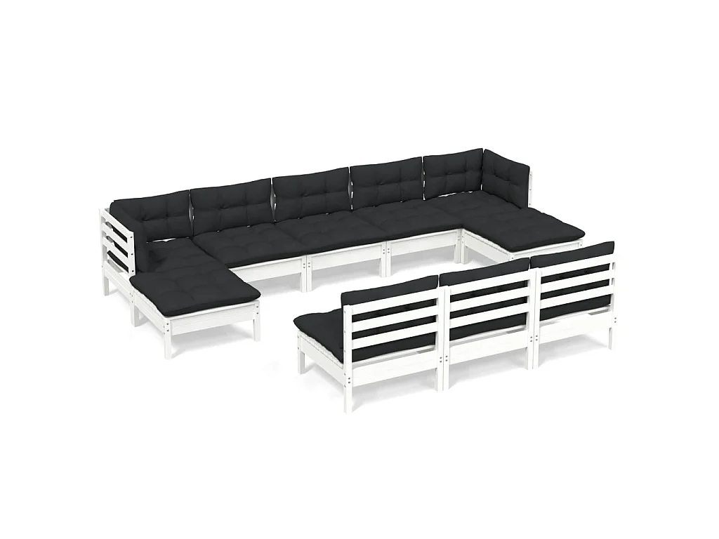 Salon de jardin 10 pcs avec coussins Blanc Bois de pin 6