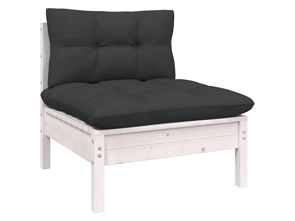 Salon de jardin 10 pcs avec coussins Blanc Bois de pin 6