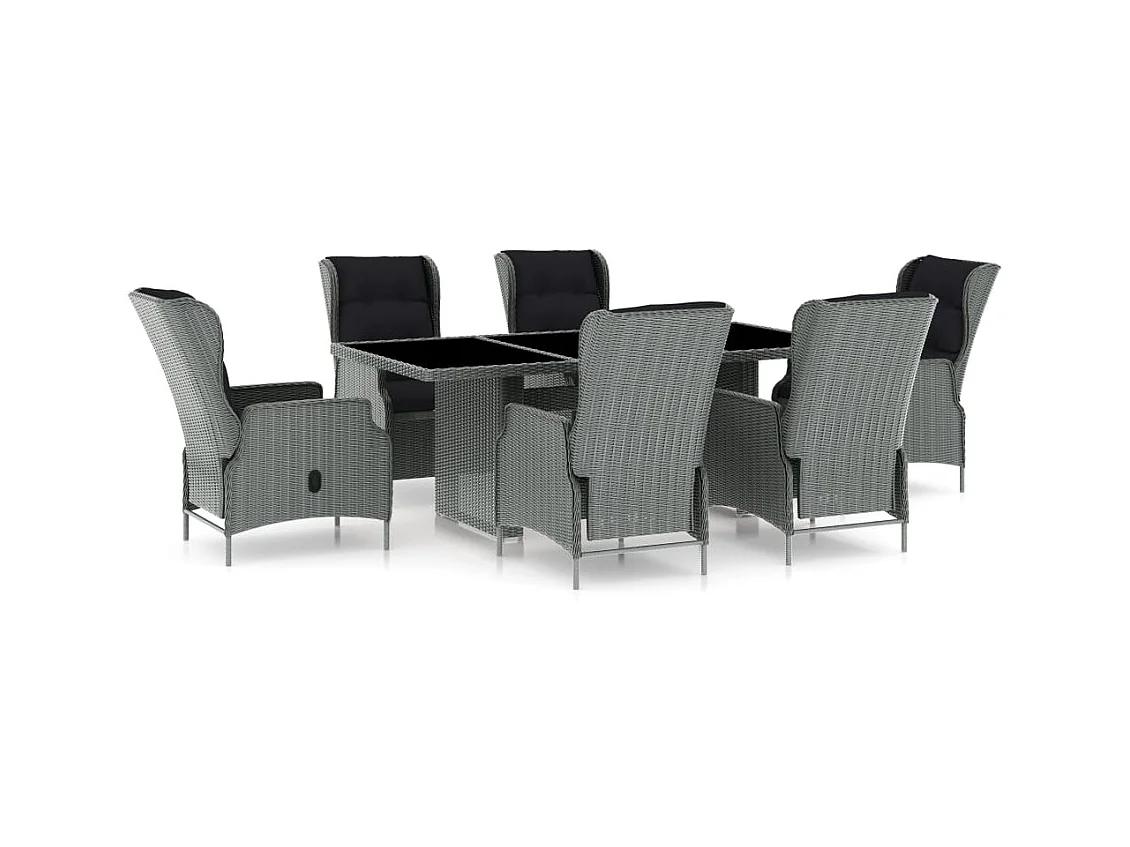 Mobilier à dîner 7 pcs avec coussins Résine tressée Gris clair 4