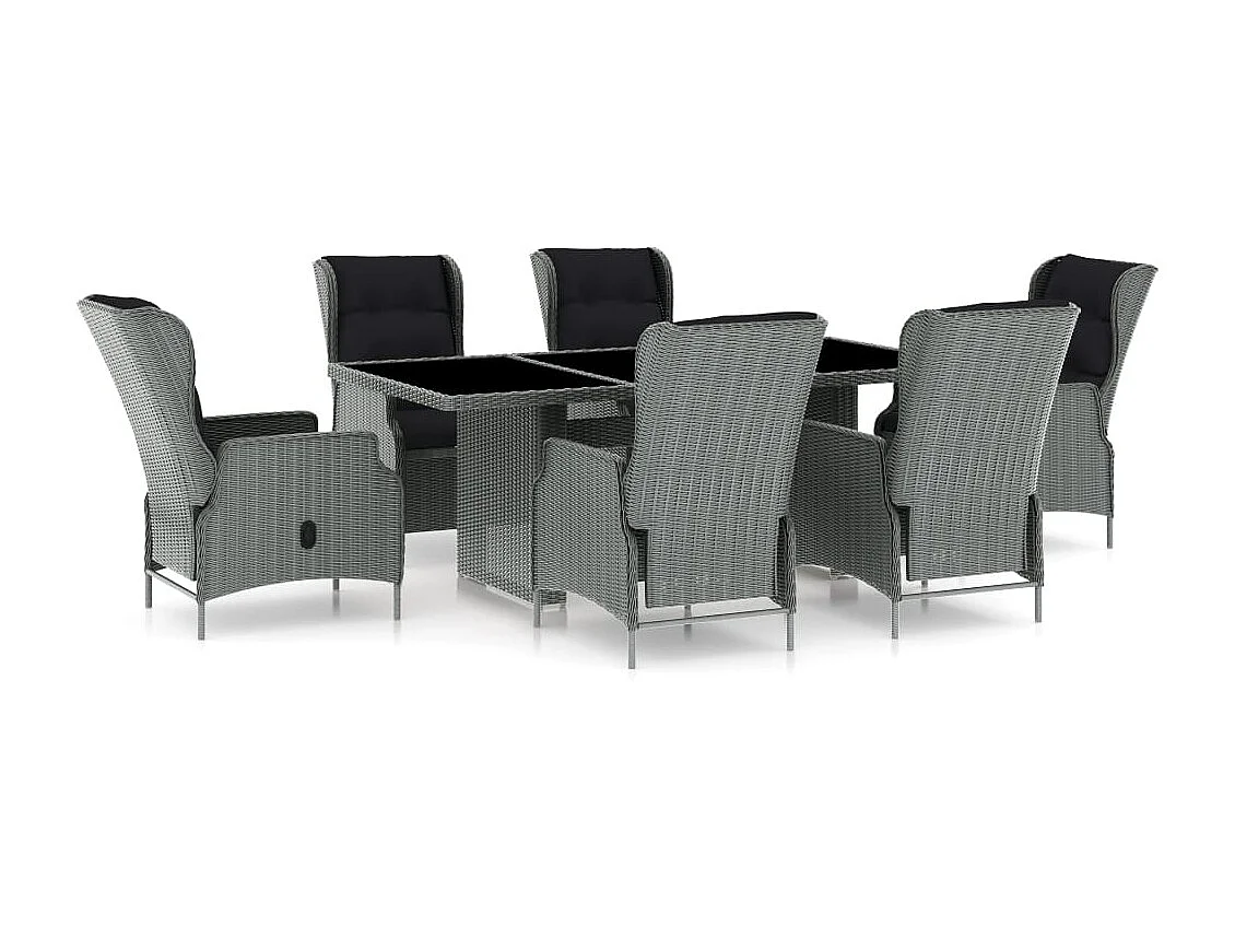 Mobilier à dîner 7 pcs avec coussins Résine tressée Gris clair 4