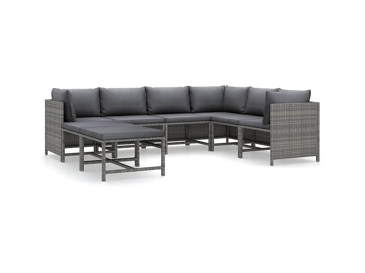Salon de jardin 8 pcs avec coussins Résine tressée Gris 43