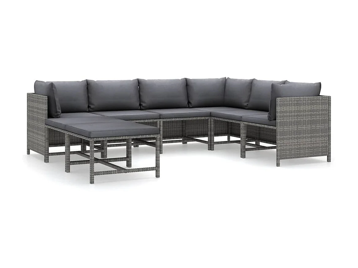 Salon de jardin 8 pcs avec coussins Résine tressée Gris 43