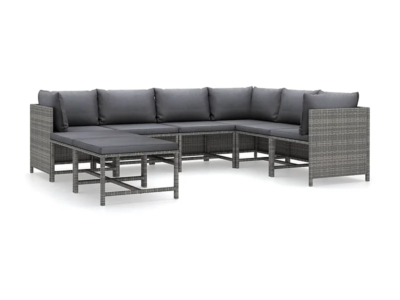 Salon de jardin 8 pcs avec coussins Résine tressée Gris 43