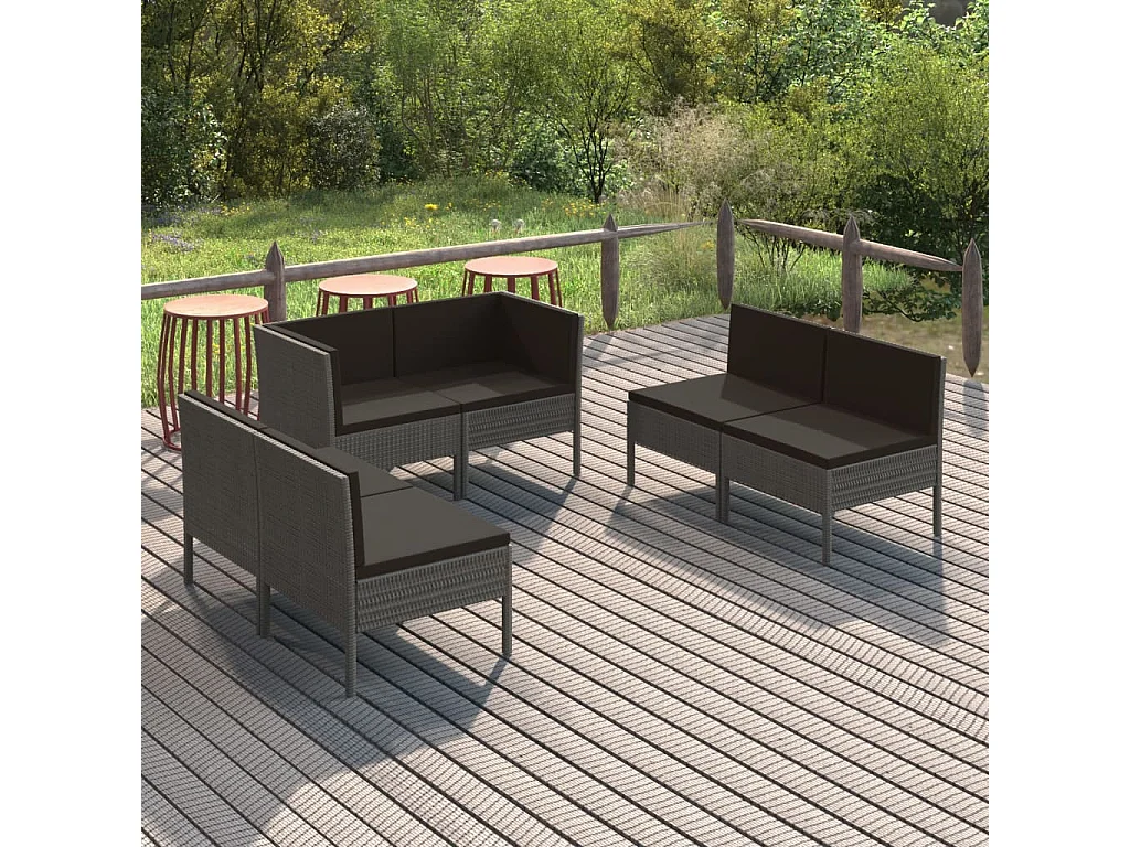 Salon de jardin 6 pcs avec coussins Résine tressée Gris 47