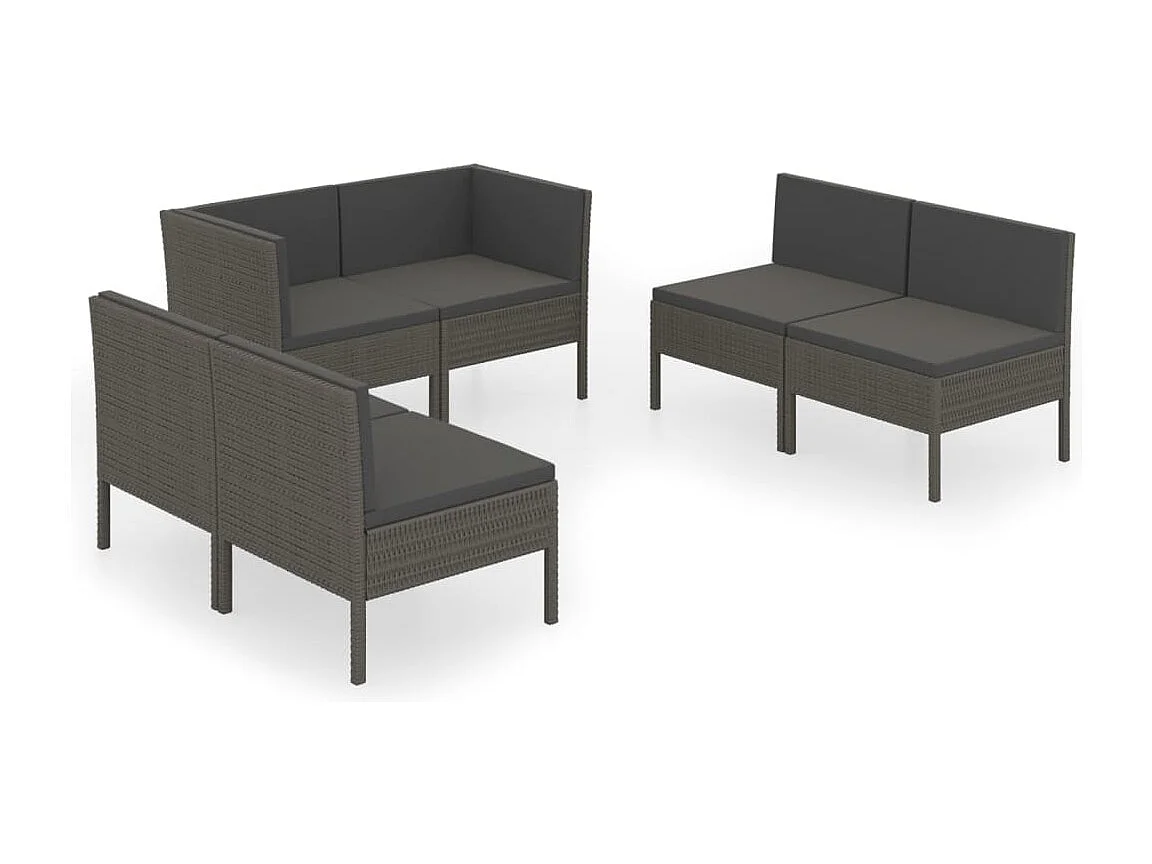 Salon de jardin 6 pcs avec coussins Résine tressée Gris 47