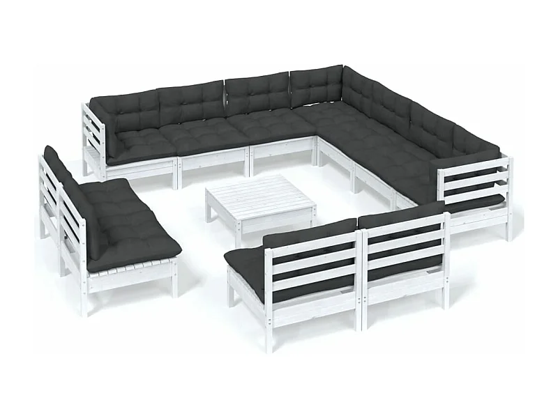 Salon de jardin 12 pcs avec coussins Blanc Bois de pin solide 2