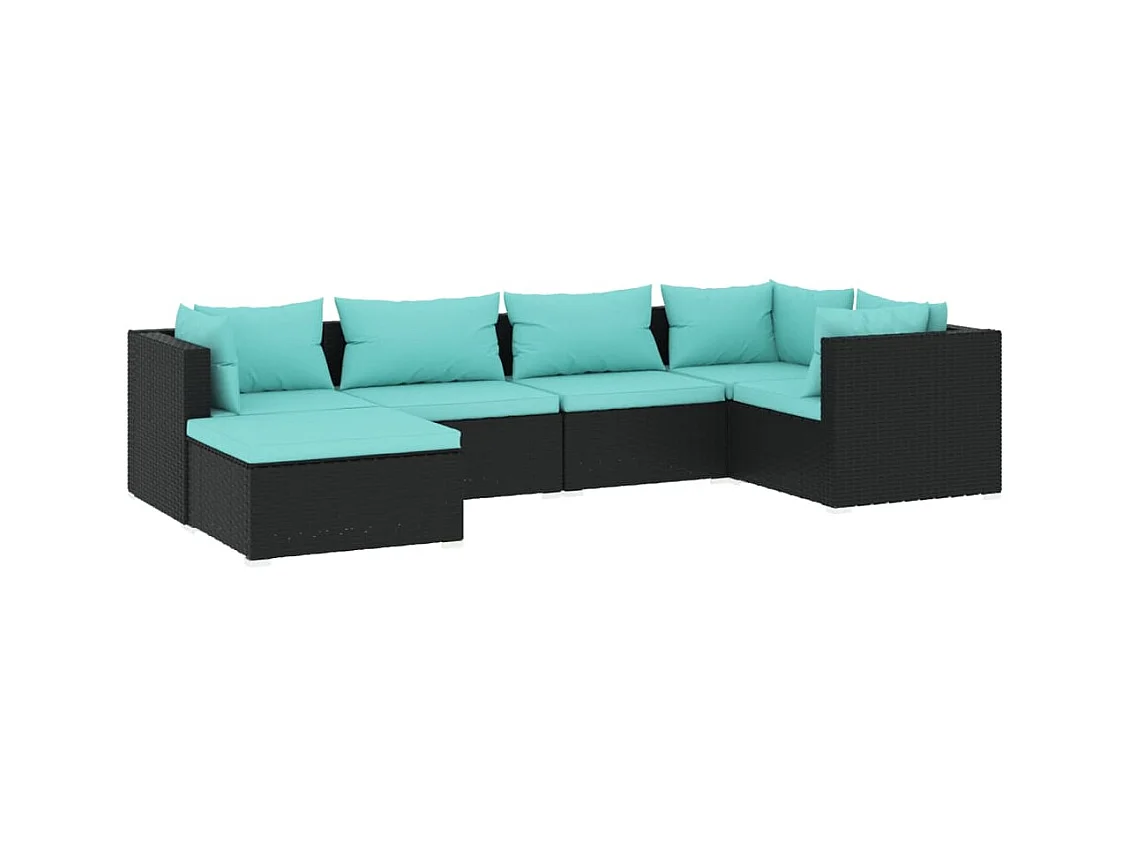 Salon de jardin 6 pcs avec coussins Résine tressée Noir 6