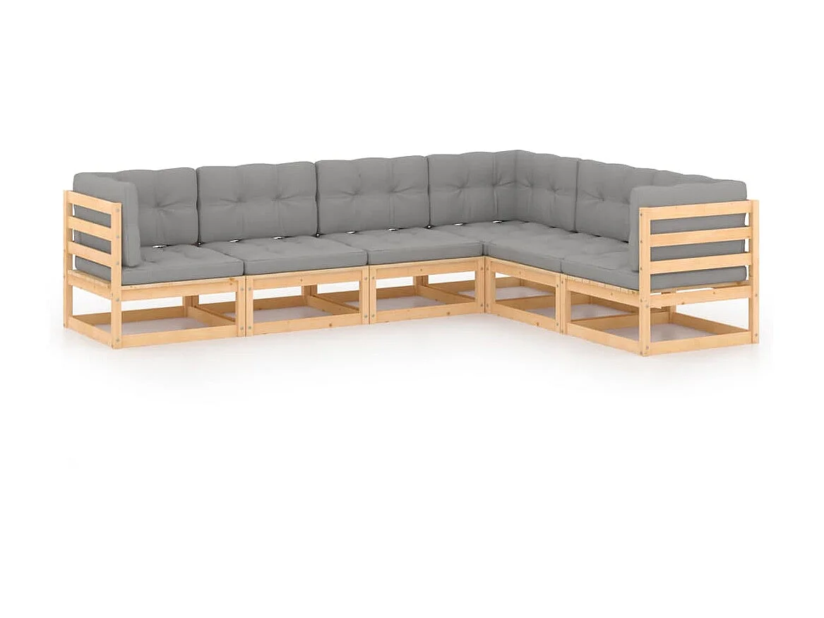 Salon de jardin 6 pcs avec coussins Bois de pin massif 20