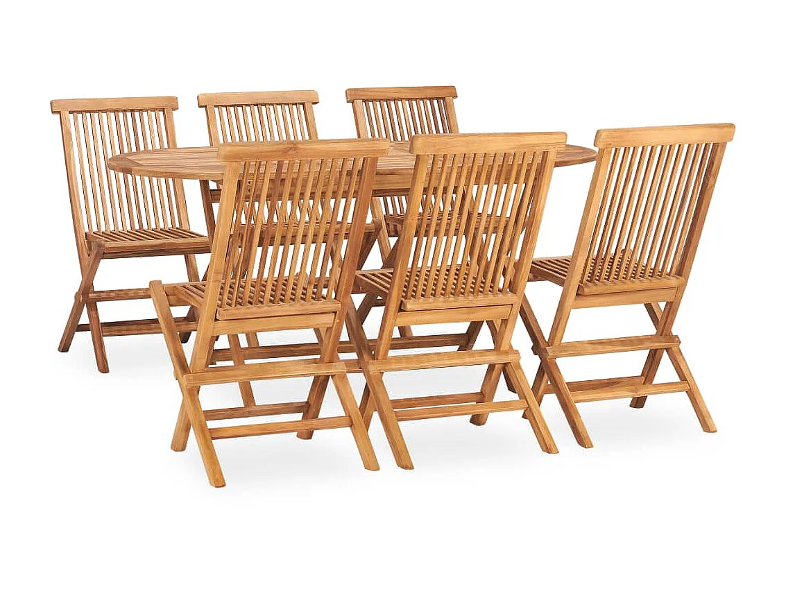 Mobilier à dîner d'extérieur pliable 7 pcs Bois solide de teck 5