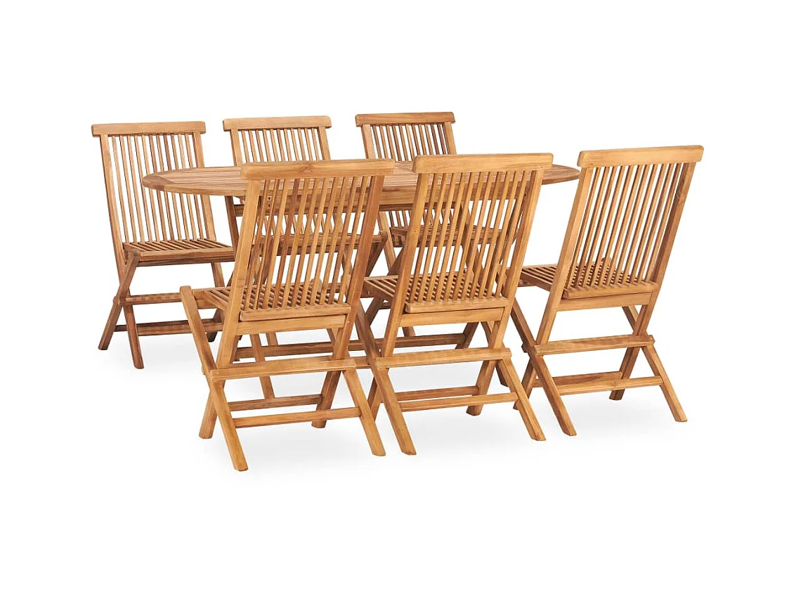 Mobilier à dîner d'extérieur pliable 7 pcs Bois solide de teck 5