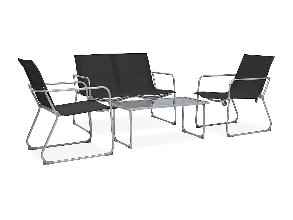 Salon de jardin 4 pcs Tissu et acier Noir
