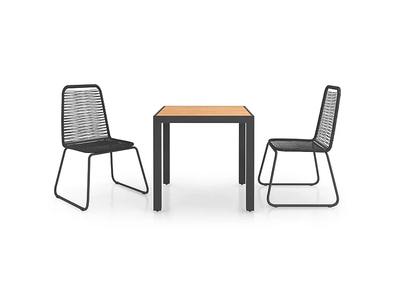 Salon de jardin 3 pcs Rotin PVC Noir et marron