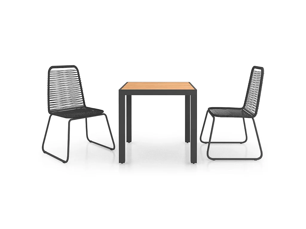 Salon de jardin 3 pcs Rotin PVC Noir et marron