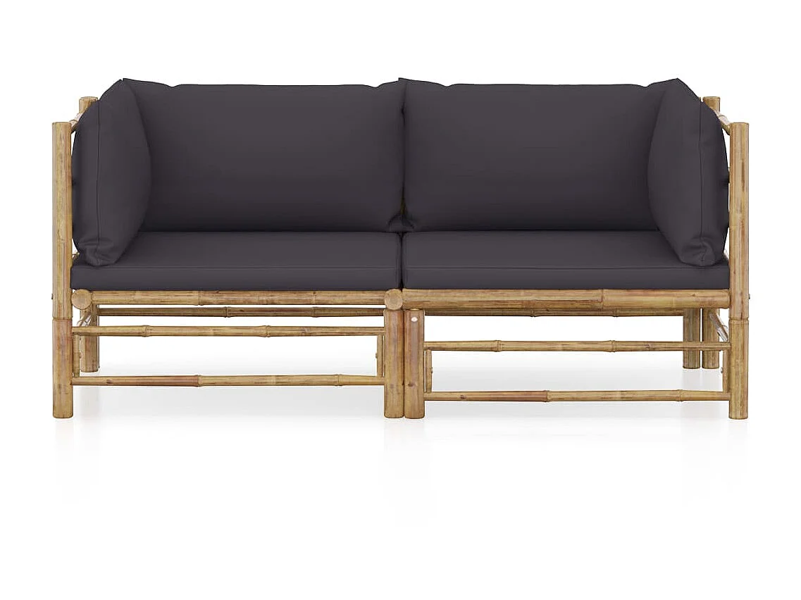 Canapés de jardin 2 pcs avec coussins gris foncé Bambou