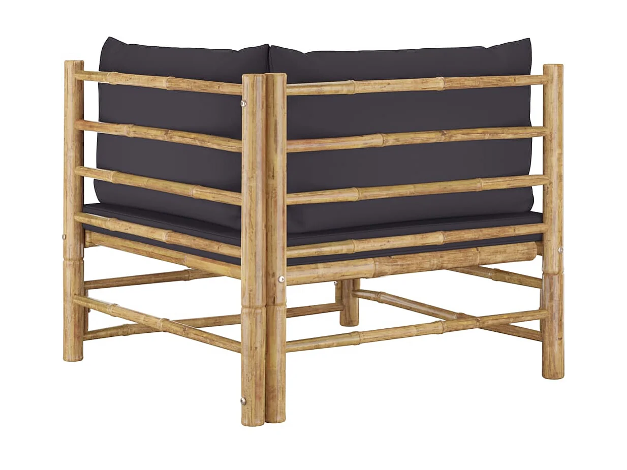 Canapés de jardin 2 pcs avec coussins gris foncé Bambou