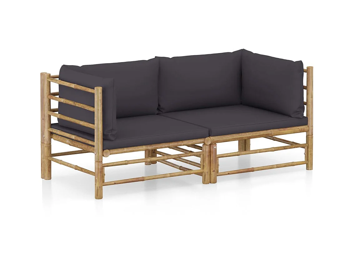 Canapés de jardin 2 pcs avec coussins gris foncé Bambou