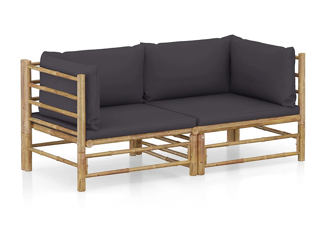 Canapés de jardin 2 pcs avec coussins gris foncé Bambou