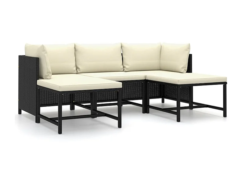 Salon de jardin 5 pcs avec coussins Résine tressée Noir 39