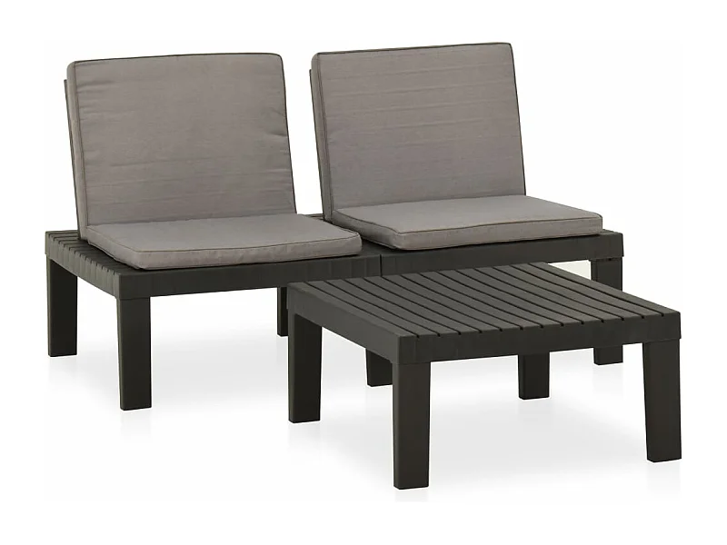 Salon de jardin 2 pcs avec coussins Plastique Gris
